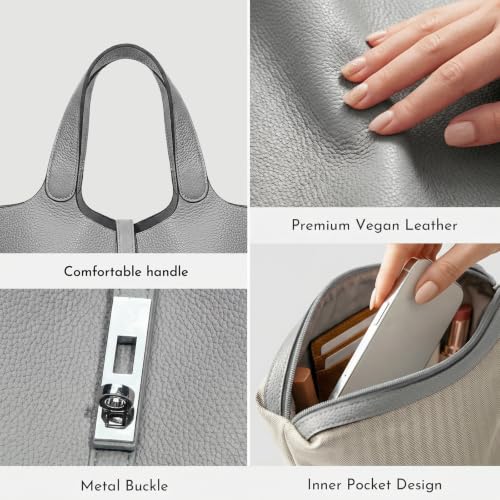 Image of Tote Bag for Women Vegan Leather Bucket Purse for Women Top Handle Handbag Shoulder Bag with Detachable Small Purse