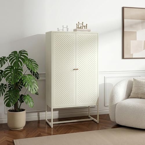 [en.casa] Armoire Multifonctionnelle Viitasaari 150 x 80 x 40 cm avec 2 Portes Meuble de Rangement Multi-Usages Vaisselier Commode pour Salon Chambre Cuisine Acier Blanc...