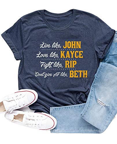 Xiaomomo Womens Vintage TV T-Shirt Funny Dont Give Af Like Beth Graphic Tees Tops (S, Navy)