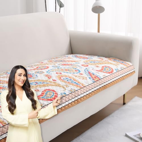 Image of HOKIPO 'LiefNest' Printed Holland Velvet Sofa Cover Mat with Foam Filling for 1 /2 /3 Seater & L-Shape Sofa. Make Your Own Sofa Cover Set, Mat Size: 220(L) cm, Paisley Multicolor (IN-826-D8)