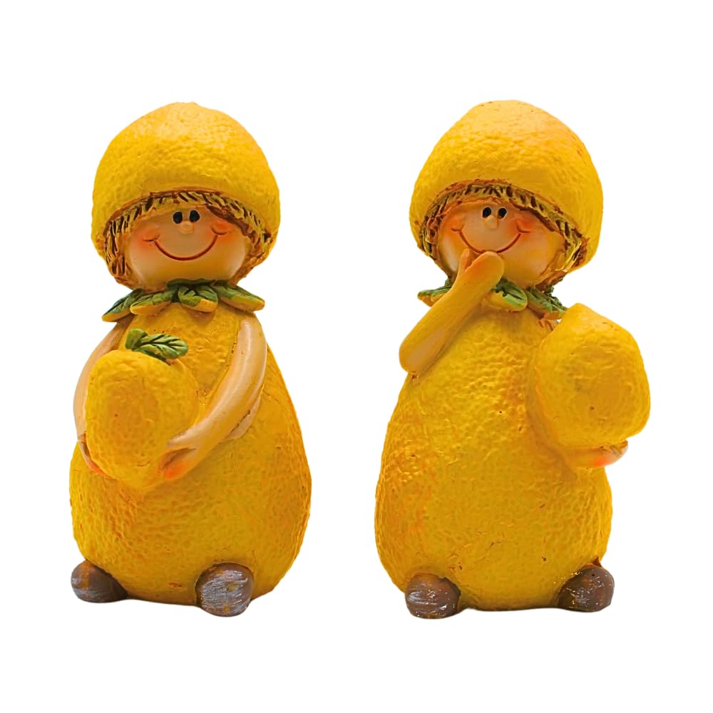 Dekohelden24 Set of 2 Large Decorative Garden Figures Lemon Fruit Figures Lemon Summer Figurines Lemon Children Ceramic Set of 2 in Yellow Size of One Figure 6 x 6 x 10 cm