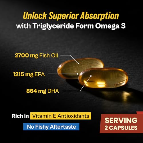 Image of Tata 1mg 7X Strength Omega 3 Fish Oil 2700 mg | High Absorption Triglyceride Form | 1215 mg EPA + 864 mg DHA | With Vitamin E | Heart, Brain, Joint & Eye Health | 60 Softgel Capsules