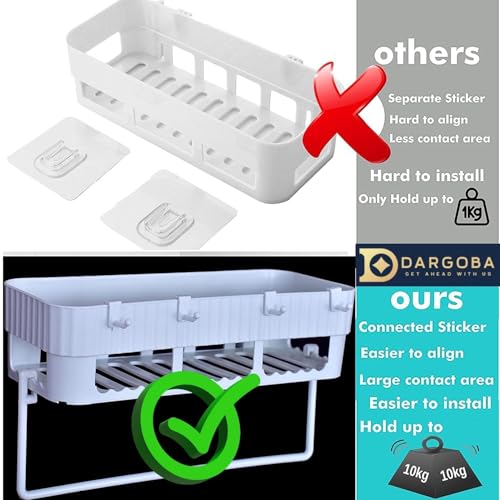 Image of TEKCOOL Plastic Bathroom Accessories 1 Pack, Bathroom Organizer, Bathroom Rack, Bathroom Shelf for Wall, Bathroom Stand, Self Adhesive Bathroom Shelf, Washroom Accessories, Bathroom Racks and Shelves
