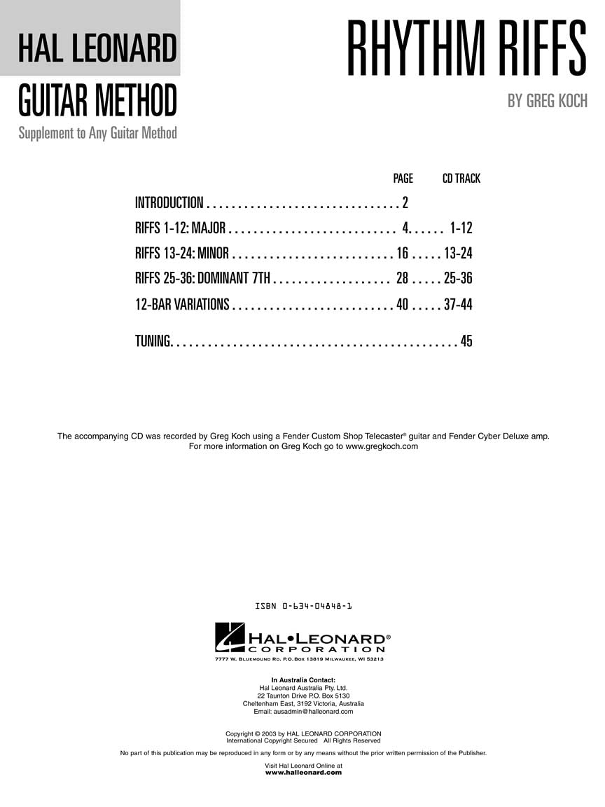 Rhythm Riffs: Over 200 Riffs in All Styles [With CD (Audio)] (Hal Leonard Guitar Method (Songbooks))