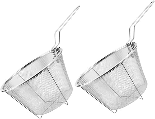 Cesta de freír de acero inoxidable, colador de alambre redondo, freidora de virutas de alambre, fregadero de acero inoxidable, 2 uds
