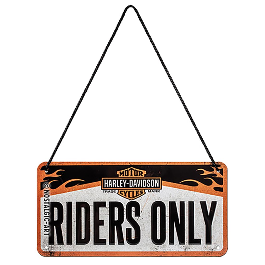 Retro Hanging Sign Harley-Davidson – Riders Only – Gift Idea for motorcycle fans, Metal Plaque, Decorative vintage design, 10 x 20 cm, 28003