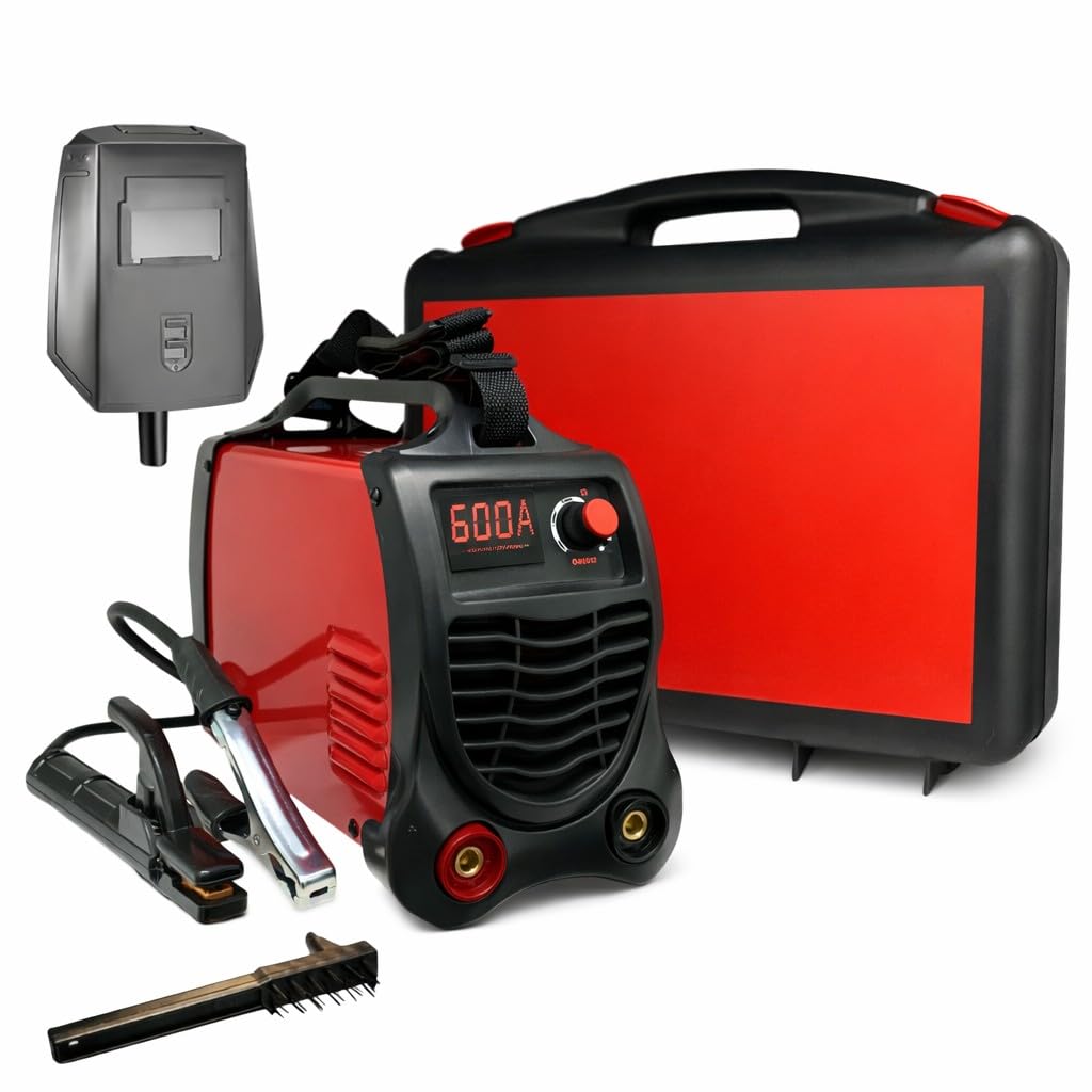 Saldatrice inverter ad Elettrodo 600 Ampere Con Ventilazione Saldatura ad Arco Ampio Display LCD Digitale Saldatrice Elettrica Portatile per Fabbro con Cavi e Maschera in Valigetta