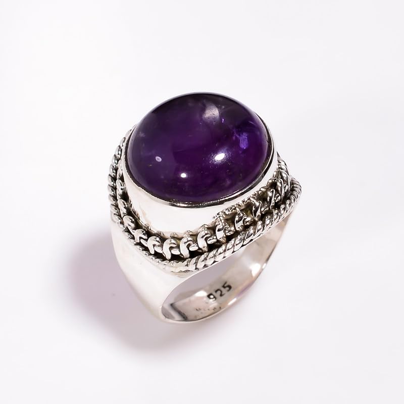 Bague en améthyste naturelle et argent style vintage faite main - 2