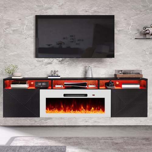 AMERLIFE Floating TV Stand with 36" Electric Fireplace, Modern Wall