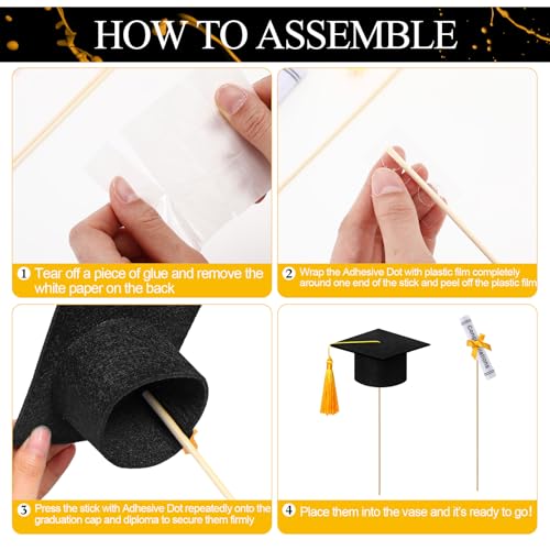 Image of Breling 24 Pcs Black and Gold Graduation Centerpiece Sticks Felt Graduation Scroll Diploma and Grad Cap with Tassel Decor 2026 Table Toppers Centerpiece Party Supplies for Grad Party Decorations