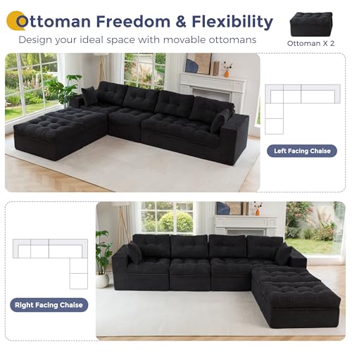 Image of MAXYOYO 132 inch U Shaped Modular Sectional Sofa with 2 Ottomans, Cloud Boneless Couch with Layered Cushion, Flexible Module Combination Sofa for Living Room, No Assembly Required, Black