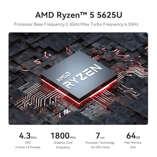 Image of Beelink SER5 Pro Mini PC, AMD Ryzen 7 5625U(Up to 4.3GHz) 6C /12T, Mini Desktop Computer 16GB DDR4 RAM 480GB NVMe SSD, Mini Gaming PC 4K@60Hz Output /BT5.2 /WiFi 6 for Office /Gaming /Home