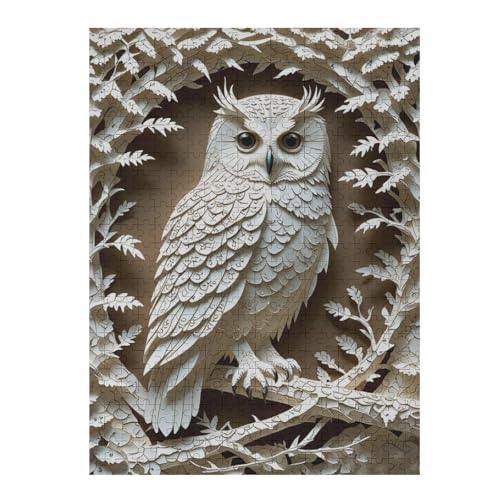 Visual 3D Owl 1000-Piece Wooden Jigsaw Puzzle, Abstract Art Puzzle, Vibrant Visual 3D Owl Design Sce