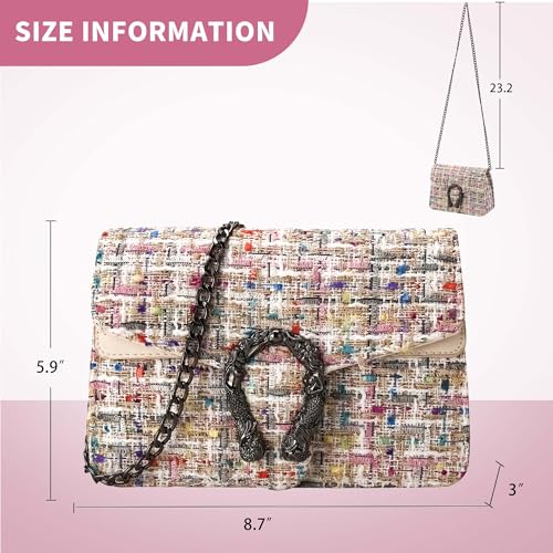 Women's Tweed Plaid Shoulder Bags, Large Capacity Chain Evening Square Bag Crossbody Ladies Woolen Handbag Clutch Tote3