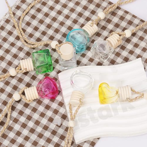 Rustark Ambientador colgante para coche, 20 unidades, 8 ml, frascos colgantes con cuerda para colgar, difusor de aceite esencial, botellas de perfume de vidrio, difusores de ambientador, colgante para - imagen 6
