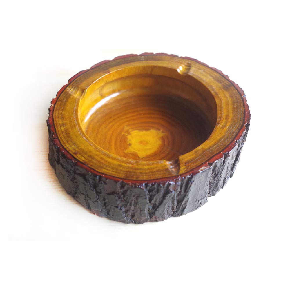 Round Root Portacenere In Legno Massello Intagliato - Piccolo Contenitore Naturale Sicuro E Antifiamma - Diametro 13 Cm