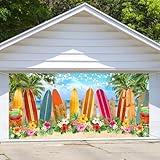Lacoiime 6X13ft Summer Hawaiian Skateboard Theme Garage Door Banner, Summer Skateboard Garage Door Cover Hanging Beach Scenery Backdrop Decoration, Tropical Pool Party Indoor Outdoor Background Decor
