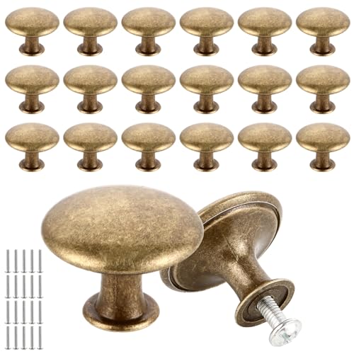FWEEK 20 Stück Bronze Schranktürknäufe, 30mm Schrankknöpfe Bronze Farbe Rund, Möbelknöpfe Vintage mit Schrauben, Einloch, Runder Schubladengriff für Schublade, Schrank, Küchenschränke, Kleiderschrank