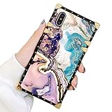Square Case Compatible iPhone Xs Max Agate Slice Marble Luxury Elegant Soft TPU Full Body Shockproof Protective Case Metal Decoration Corner Back Cover iPhone Xs Max Case 6.5 Inch