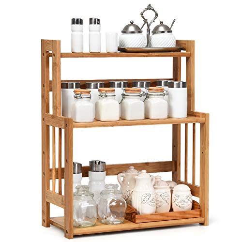 Giantex 3-Tier Bamboo Spice Rack, Countertop Storage Organizer for Kitchen and Bathroom, Spice