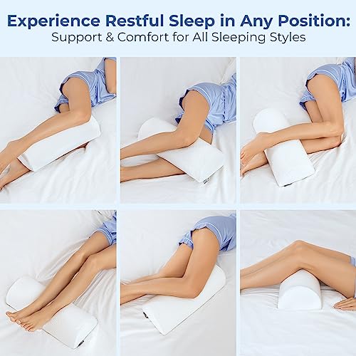 Half Moon Bolster Semi-Roll Pillow - Ankle And Knee Support - Leg Elevation - Back, Lumbar, Neck Pain Relief - Pad For Side And Stomach Sleepers - Premium Quality Memory Foam - Breathable Cover #TOP2