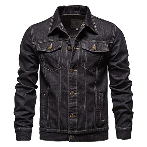 Men Spring Autumn Casual Solid Denim Jacket Streetwear Cowboy Jackets Multi-Pockets Jean Coats