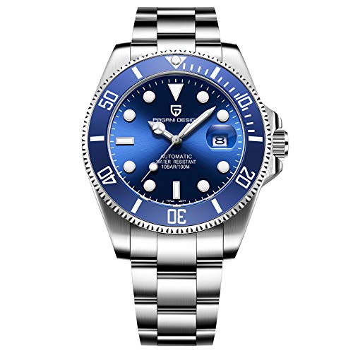 Men Mechanical Wristwatches Pagani Design Stainless Steel Wateproof 100M Watches for Men Automatic Watches Japan Movement Blue Luminous