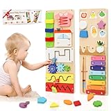 Montessori Busy Board for 1 Year Old, 2Pcs Wooden Sensory Toys for Toddlers 1-3, Preschool Learning Activities for Fine Motor Skills Travel Toy, Educational Gifts for 1 2 3 4 Years Old Baby Boys Girls