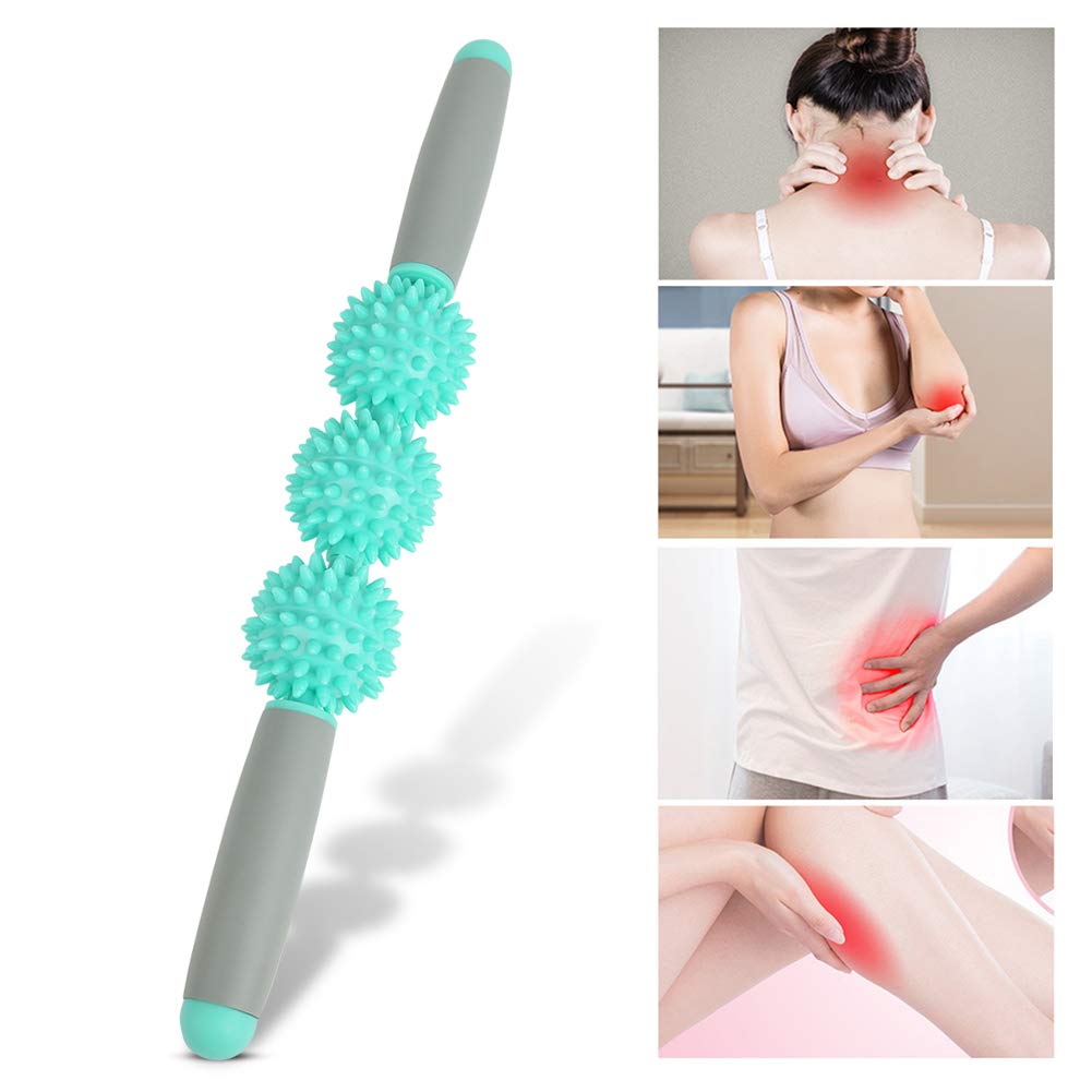 Dilwe Yoga-Muskelroller, Ergonomisches Tiefengewebe-Massagegerät mit 3 Igelbällen Zur Muskelentspannung und Entspannung (fruchtgrün)