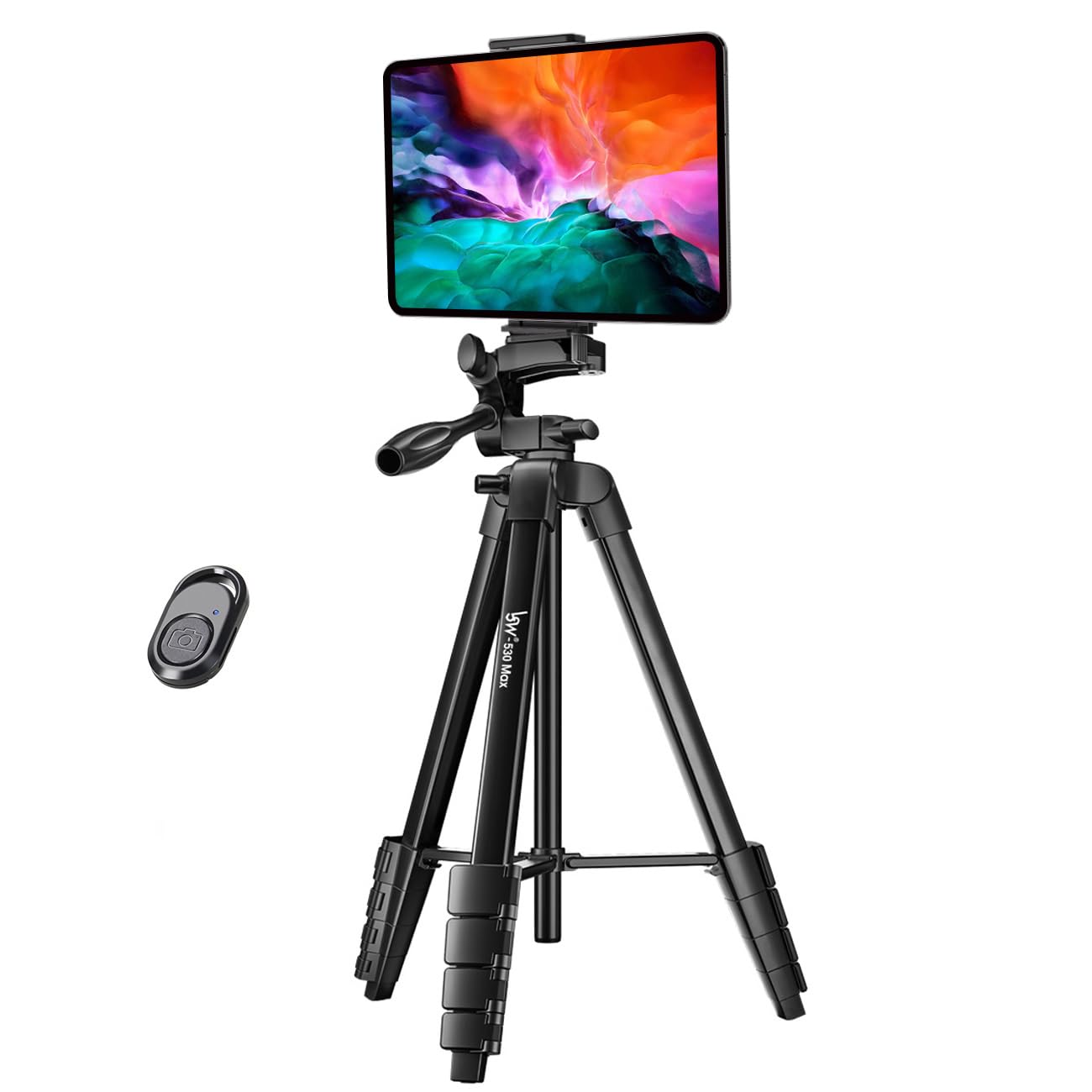 Stativ, Lusweimi 166 cm Kamerastativ für iPad Pro & iPhone Kompatibel mit Tablet(Landschaft)/iPad Pro 13"/Webcam/Videokamera, iPad Pro Stativ mit Fernbedienung & Tasche für Vlog/Video/Fotografie