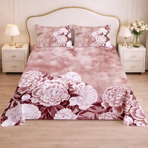 Image of Cloth Fusion Glace Cotton Super King Size Flat Bedsheet 108 x 108 Inch with 2 Pillow Covers (Dusky Rose)