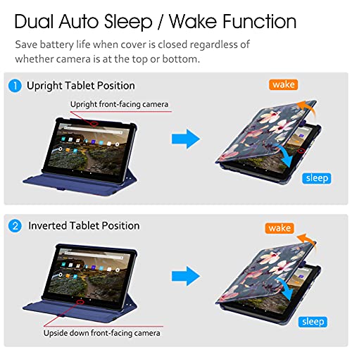 Fintie Case For All-New Amazon Fire Hd 10 & Fire Hd 10 Plus Tablet (Only Compatible With 11Th Generation 2021 Release) - 360 Degree Rotating Swivel Stand Cover Dual Auto Sleep/Wake, Blooming Hibiscus #TOP3