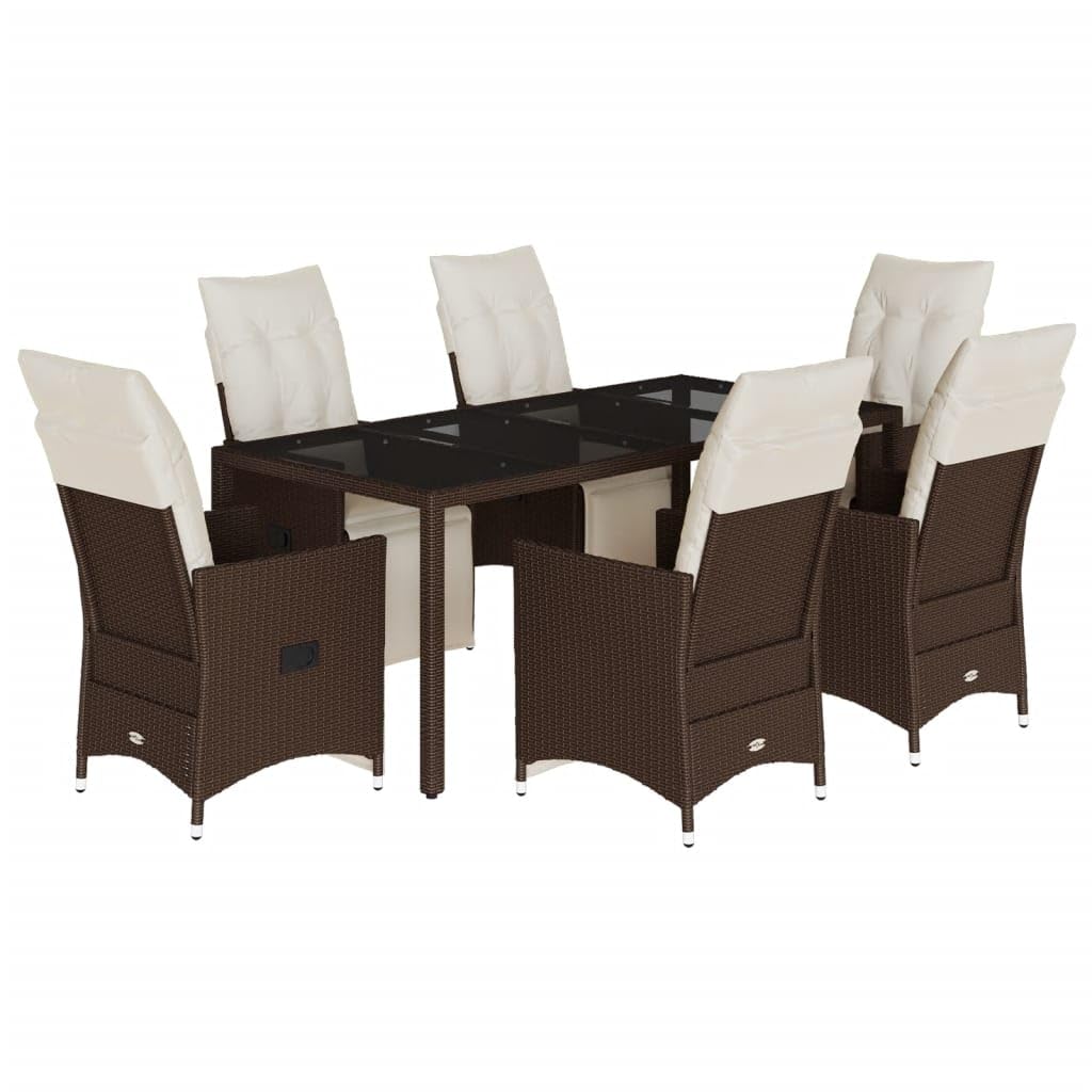 Set da giardino da 7 pezzi, con cuscini, in polyrattan, marrone