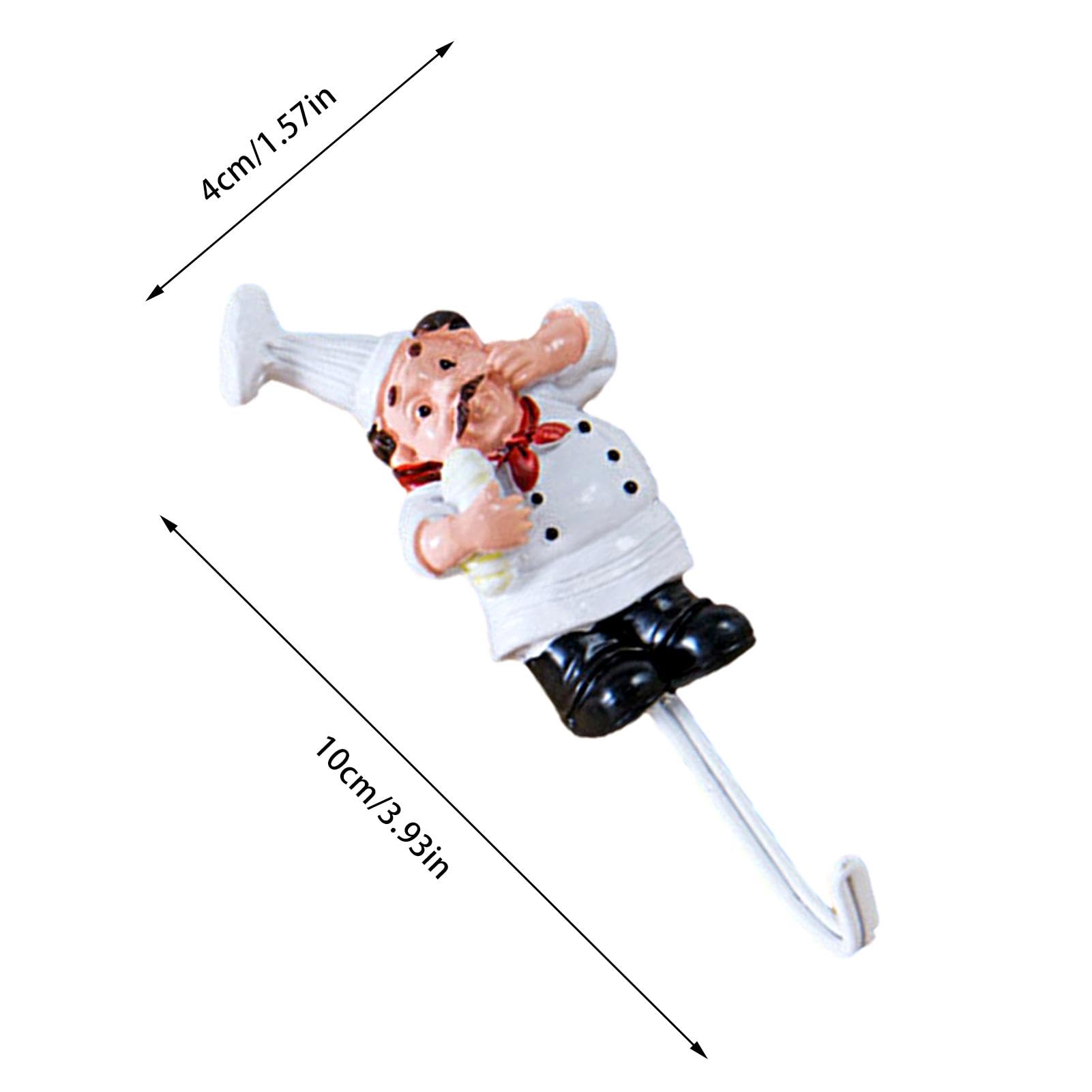 Ganci Autoadesivi Da Parete A Forma Di Chef Francese – Resina + Acciaio Inox, 10x4 Cm, Con Colla 3M