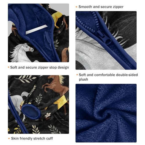 Horses Running on Black Toddler Fleece Jacket Girl Boys Hooded Fleece Jacket Coat Warm Outwear Zip-up 3-10T3