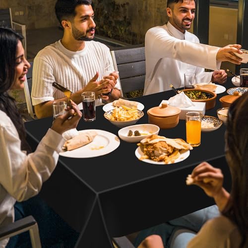 Image of 2 Pack Picnic Table Cover, 108 x 54 Inches Black Plastic Tablecloth, Decorative Black Rectangle Tablecloth Disposable Tablecover Party Table Cloth, Waterproof Decor Party Supplies for Outdoor Indoor