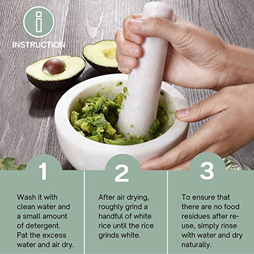 Flexzion Marble Mortar And Pestle Set - Solid Granite Stone Grinder Bowl Holder 5.5 Inch For Guacamole, Herbs, Spices, Garlic, Kitchen, Cooking, Medicine (White) #TOP6