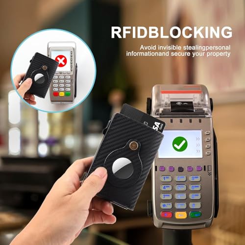 Minimalist Wallet for Men,Mens Wallet Card Holder Compatible with AirTag,Genuine Leather,ID Window,Pop Up Wallet Case,RFID Blocking,Slim Wallet with Magnetic Closure for Cash Credit Cards4