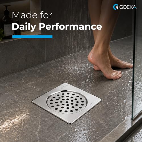 Image of GOEKA Square Lock Grating Stainless Steel Floor Drain Plain (5 Inch) | SS 304 Chrome Finish Bathroom & Kitchen Drain Cover Jali | Floor Trap Waste Water Drainer (Pack of 2)