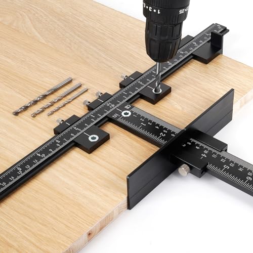 Image of Aluminum Cabinet Hardware Jig, Punch Locator Drill Guide,Wood Drilling Dowelling Guide for Installation of Handles Knobs on Doors and Drawer, Cabinet Template Tool for Handles and Pulls