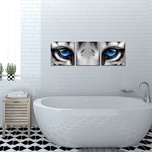Vanseeing 3Pieces Tiger Pictures Wall Decor Tropical Wild Animal With Blue Eyes Canvas Art Picture Black And White Tiger Head Artwork Print For Bedroom Bathroom Wall Decor Framed Wall Paintings 12X12Inchx3Pcs #TOP2