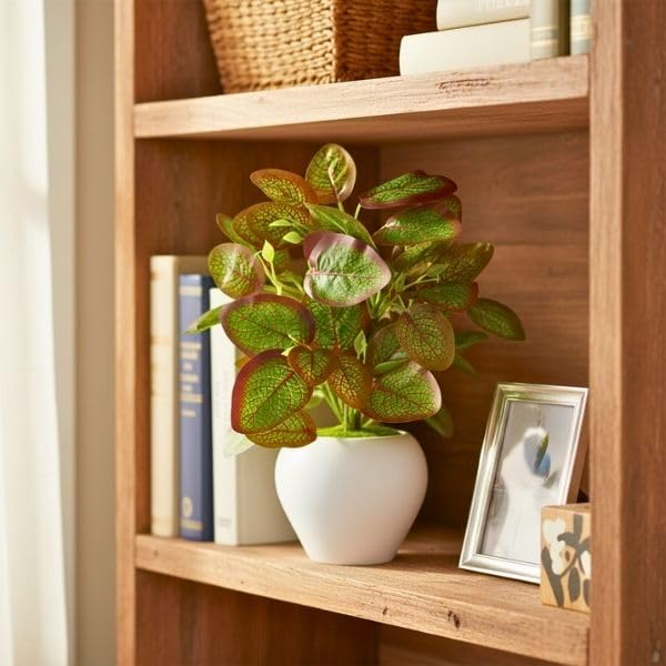Image of fancymart Artificial Plant Leaves in Apple Pot (30 cm Height) | Small Potted Plant for Office Desk | Home Decor for Living Room | Cafe & Restaurant Table Decoration