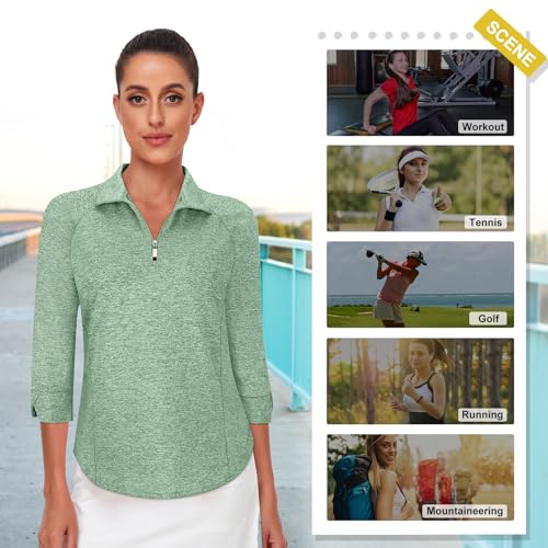 Image of Cucuchy Style Womens Golf Shirt 3 /4 Sleeve Quarter Zip Workout Tennis Tops Quick Dry UPF 50+ Shirts