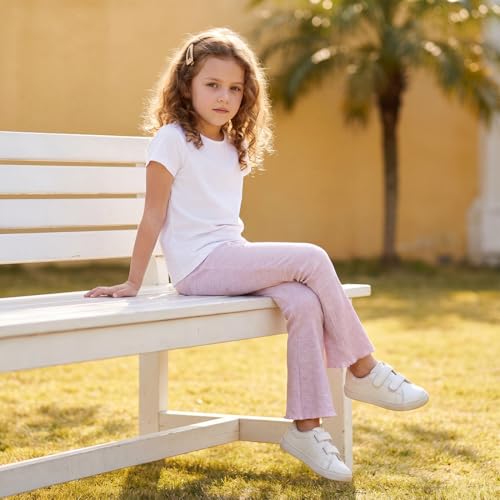 Image of Baby Toddler Girl Flare Pants 4 Pack Girls Ribbed Cotton Leggings | Soft & Stretch,Wide Leg,Comfy Elastic Waistband,Pull-On Style,Solid Color,Ruffle Bell Bottom Pants,Casual Fall Winter Clothes