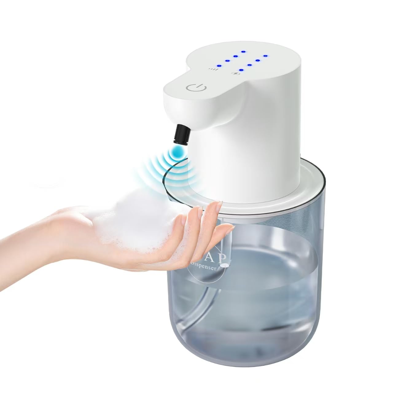 Dispenser Sapone Automatico a Schiuma, Senza Contatto con Sensore, 400ml Grande Capacità, 4 Livelli Regolabili, Ricarica USB-C, Impermeabile IPX5 per Bagno, Cucina, Hotel e Ufficio (Bianco) - 1