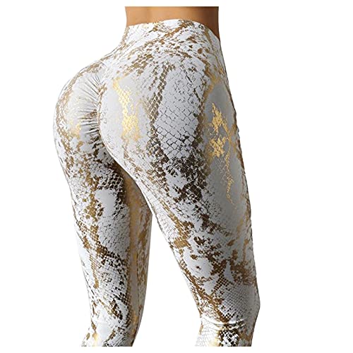 Generisch 2025 impresión alta fitness cintura hasta arriba ejercicio serpentina deportes leggings delgados leggings mujer sexy legging pantalones de verano mujer pantalones con, Blanco, S