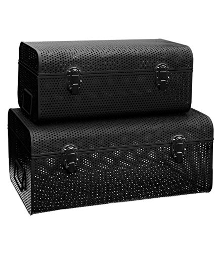 Atmosphera - Lot de 2 Coffres de Rangement Cantines en métal Noir perforé