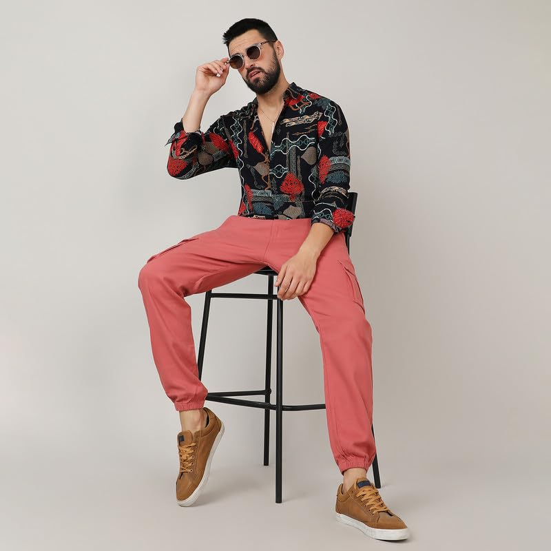 Image of CAHOOT Men's Self-Design Striped Shirt for Casual Wear | Spread Collar | Long Sleeve | Button Closure | Shirt Crafted with Comfort Fit for Everyday Wear