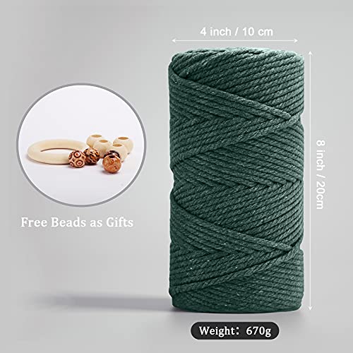 Image of ZUEXT Macrame Cord, Blackish Green, 5mm x 109yds Cotton String Macrame Yarn | 100% Natural Handmade, 4 Strands Twisted Cotton Rope, For Wall Hanging Plant Hangers Gift Wrapping Tapestry DIY Crafts, 100m