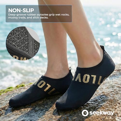 Image of SEEKWAY Water Shoes Women Men Adult Quick-Dry Aqua Socks Barefoot Non Slip for Beach Swim River Pool Lake surf Black SK002(U)